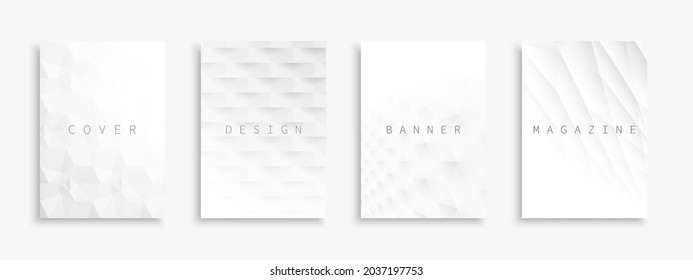 Set of white creative abstract contemporary templates, covers, placards, brochures, banners, flyers, backgrounds. Light 3d design. 