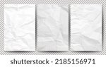 Set of white сlean crumpled papers on transparent background. Crumpled empty sheets of paper with shadow for posters and banners. Vector illustration