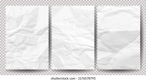 Set of white сlean crumpled papers on transparent background. Crumpled empty sheets of paper with shadow for posters and banners. Vector illustration - Shutterstock ID 2176578793