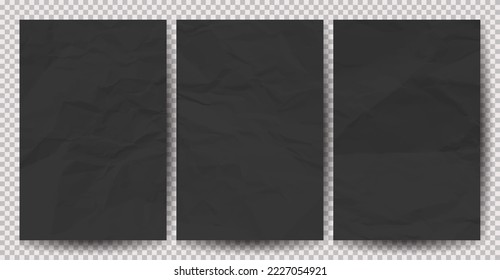 Set of white сlean crumpled papers on transparent background. Crumpled empty sheets of paper with shadow for posters and banners. Vector illustration