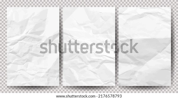 Set of white сlean crumpled papers on\
transparent background. Crumpled empty sheets of paper with shadow\
for posters and banners. Vector\
illustration