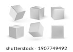 Set of white cubes with shadow isolated on white background. White blocks. Vector illustration