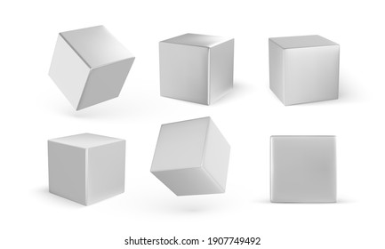 Set of white cubes with shadow isolated on white background. White blocks. Vector illustration