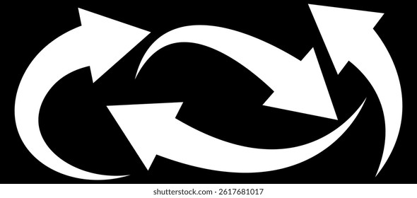 Set of white curve arrows isolated on black background. curve arrow illustration.Curved arrows, hand drawn curved arrows. Collection of pointers.