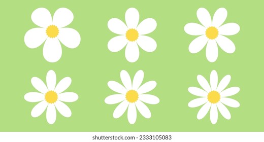 Set white daisy icons isolated, chamomile icon. Flat design