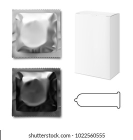 Set of white and dark condom package template. Vector illustration isolated on white background, ready and simple to use for your design.