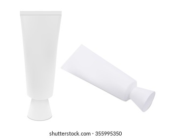 Set of White dentifrice, toothpaste, cream, blank tube. Vector illustration image Isolated on white. Made mesh tool in a photo-realistic style