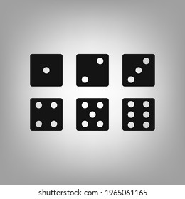 Set of white dice cube, craps, dice facets a simple, cut-out icons for the interface of applications, games, sites, vector illustration.