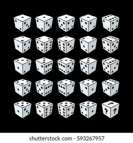 Set of white dices. All possible variations.