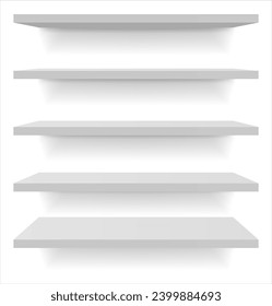 Set of white different furniture shelves. Vector illustration