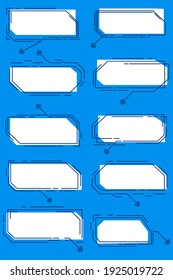 Un conjunto de llamadas digitales blancas, aisladas en un fondo azul. Plantillas HUD futuristas de varias formas. Ilustración del vector