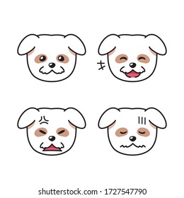 Set of white dog faces showing different emotions for design.