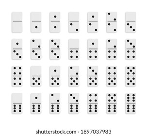 Set White Domino game block with shadow and reflection on white background. Vector illustration.