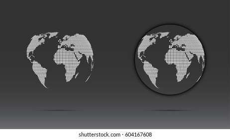 Set of white dotted world globe isolated on dark background