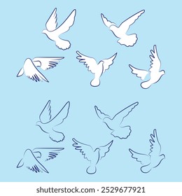 Set of White Doves, White Dove, White flying dove
