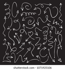 Set of white drawing Arrows. Vector Illustration. Collection of Icons.