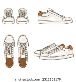 Set von White Dress Sneakers Vektorgrafik Illustrationen. Unterschiedliche Ansichten.