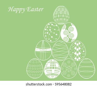 Set of white easter egg on green background
