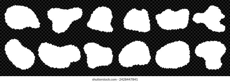 Set of white edge paper. Torn shapes of square and frames. Vector transparent background as a png.. Jagged forms kit. 