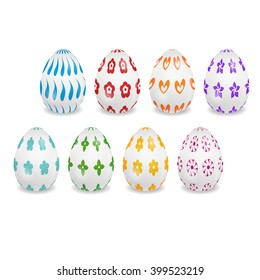 Set of the white eggs with patterns for Easter greeting