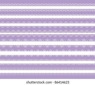 set of white elegant laces on violet background