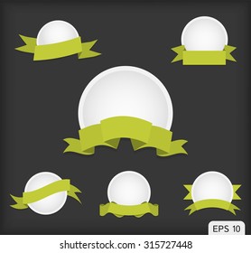 Set of white emblems with green ribbons