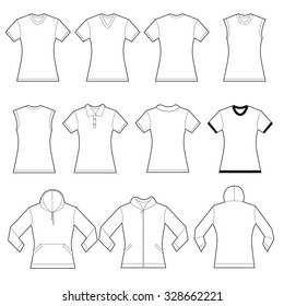 Set of white female shirt template designs