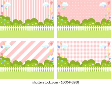 set of white fence and flower garden background