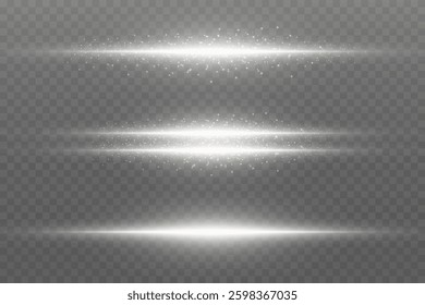 Set of white flashes of light. Horizontal line explosion.