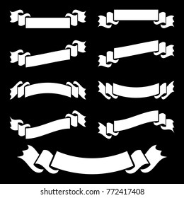 Set of white flat insulated ribbon banner on black background