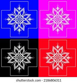 Set of white flowers on a background of four colors, blue,purple,red, and black, vector illustration 