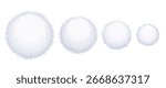 Set of white fluffy pom poms in different sizes