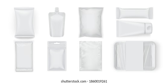 set of  white  food packages isolated on white background mock up vector