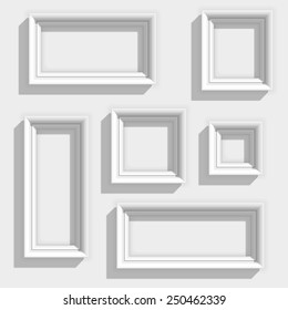 Set of White Frame on a Wall with Realistic Shadows. Vector Illustration
