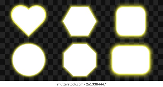 A set of white frames of different shapes with yellow led backlight. 3d vector illustration isolated on transparent background. - Powered by Shutterstock - Get 15% off with code: PIKWIZARD15