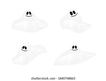 set of white friendly trick or treat ghost cartoon vectors isolated on white background for Halloween festival