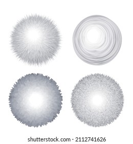 a set of white fur pompoms in a modern style. vector illustration isolated on white background