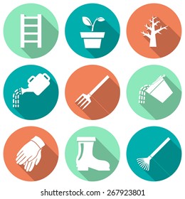 Set of white garden icons. Vector illustration