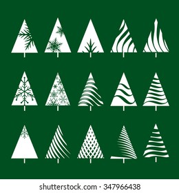 Set of White Geometric Christmas Tree. Vector Illustrations.