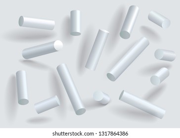 Set White geometric cylinders. 3d modeling white cylinder vector illustration. Abstract elements set.