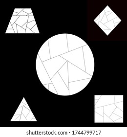 set of white geometric shapes on a black isolated background