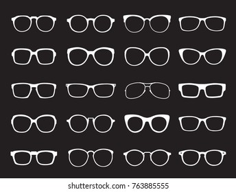 Set of white Glasses isolated. Vector Icons.