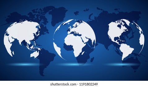 Set White Globe on World Map - stock vector