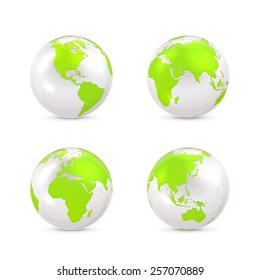 Set of white globes isolated on white background, illustration.