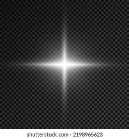 Set of white glowing light burst on a transparent background, white sun rays, glow bright stars, the star burst with brilliance, light effect, flare of sunshine with rays, vector illustration, eps 10