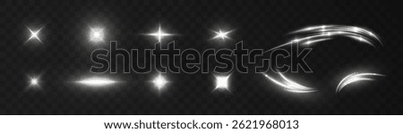 A set of white glowing light effects including sparkles, flashes and starbursts for magical overlays, visual accents or decorative lighting in digital projects.