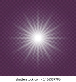 Set of white glowing light explodes on a transparent background Sparkling magical dust particles. Star burst with sparkles. Gold glitter Bright Star. Transparent shining sun, bright flash Vector 
