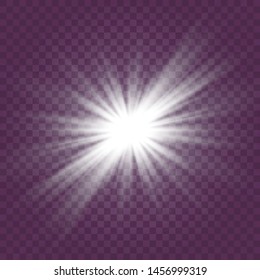 Set of white glowing light explodes on a transparent background Sparkling magical dust particles. Star burst with sparkles. Gold glitter Bright Star. Transparent shining sun, bright flash Vector 