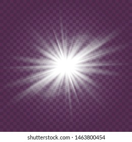 Set of white glowing light explodes on a transparent background Sparkling magical dust particles. Star burst with sparkles. Gold glitter Bright Star. Transparent shining sun, bright flash Vector 