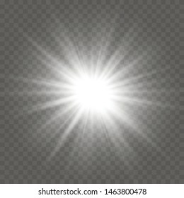 Set of white glowing light explodes on a transparent background Sparkling magical dust particles. Star burst with sparkles. Gold glitter Bright Star. Transparent shining sun, bright flash Vector 